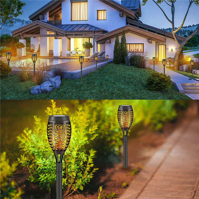 Antorchas Solares LED Efecto Llama para Jardín — Set x4
