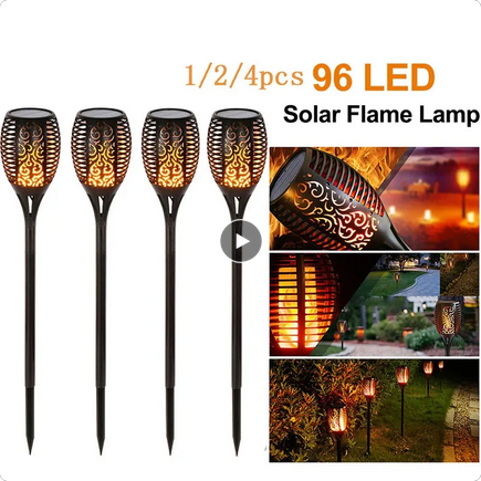 Antorchas Solares LED Efecto Llama para Jardín — Set x4