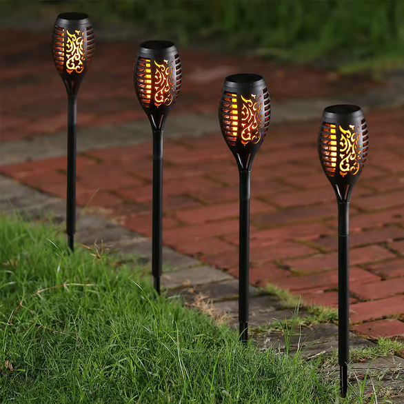 Antorchas Solares LED Efecto Llama para Jardín — Set x4