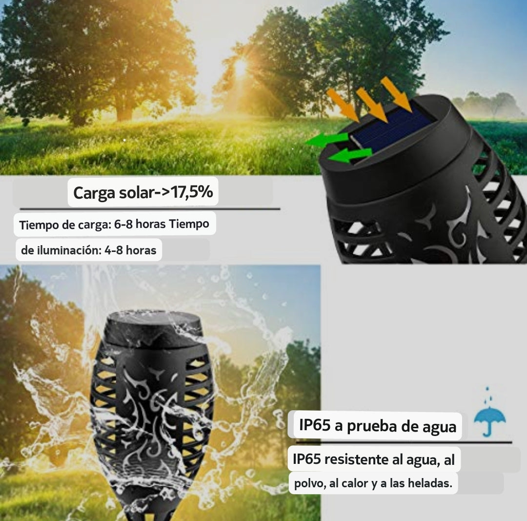 Antorchas Solares LED Efecto Llama para Jardín — Set x4