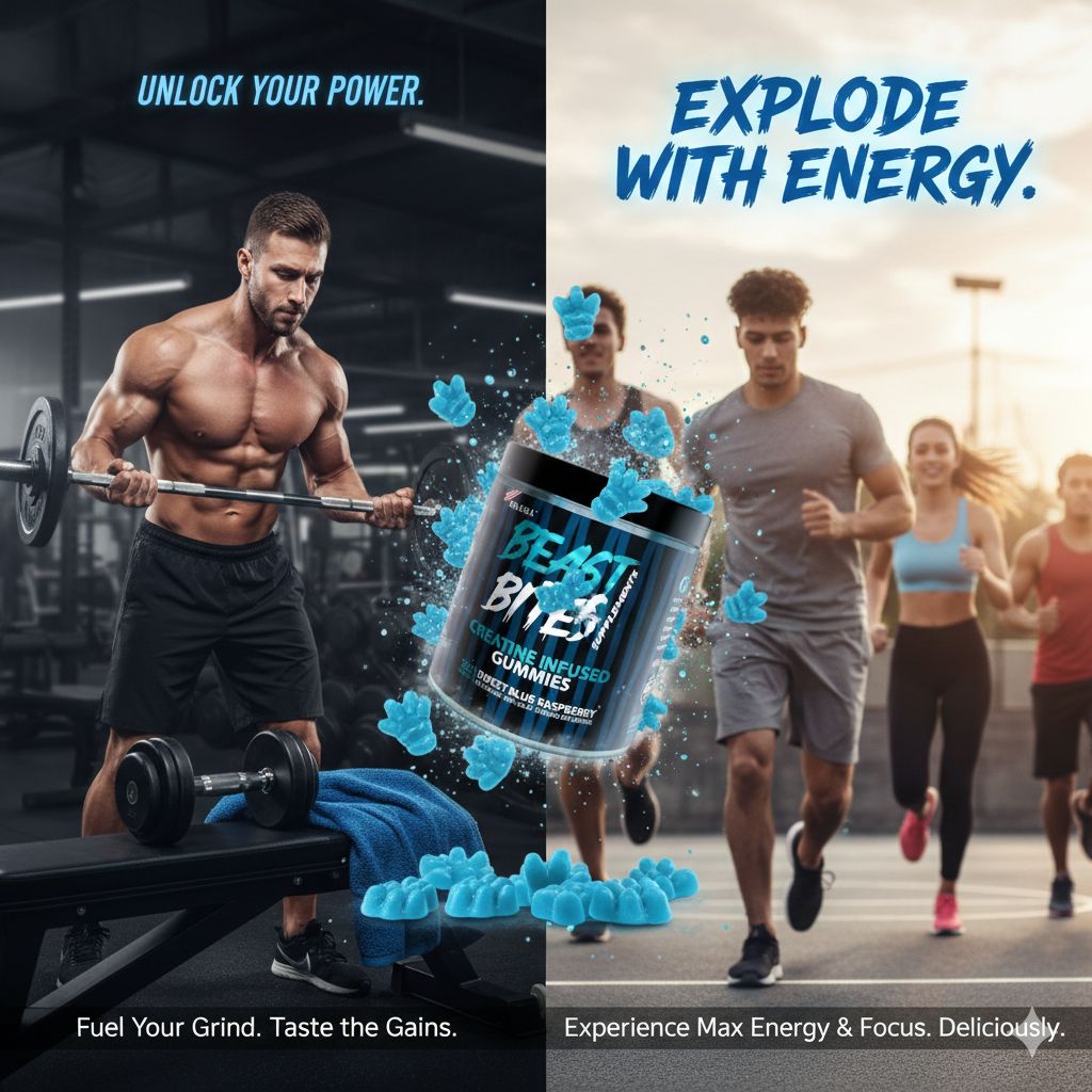 Suplementos Beast Bites Gummies de Creatina 5g | Blue Raspberry | 350g | 30 Porciones