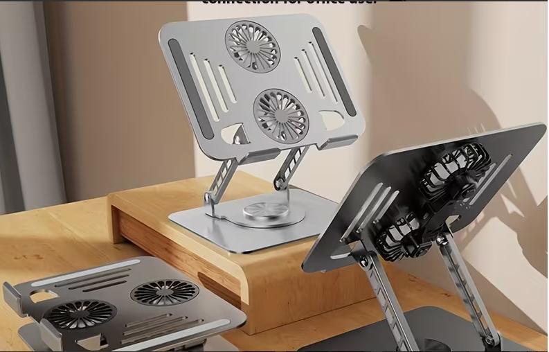 Accesorios Soporte Laptop con Ventiladores Dobles y Base Giratoria 360° | Negro