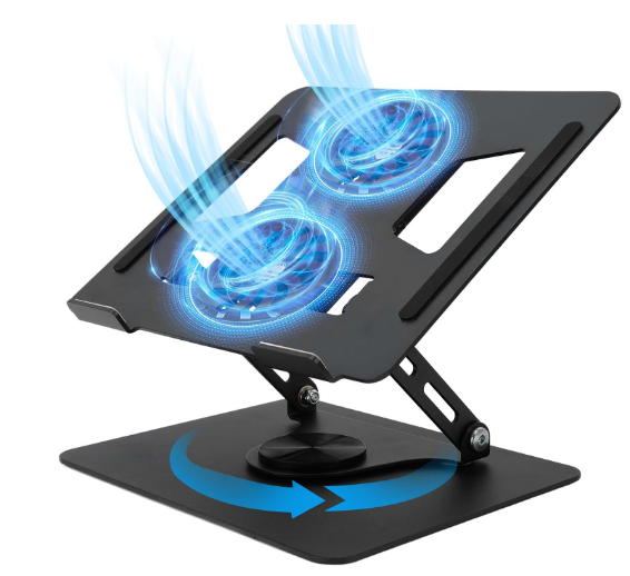Accesorios Soporte Laptop con Ventiladores Dobles y Base Giratoria 360° | Negro