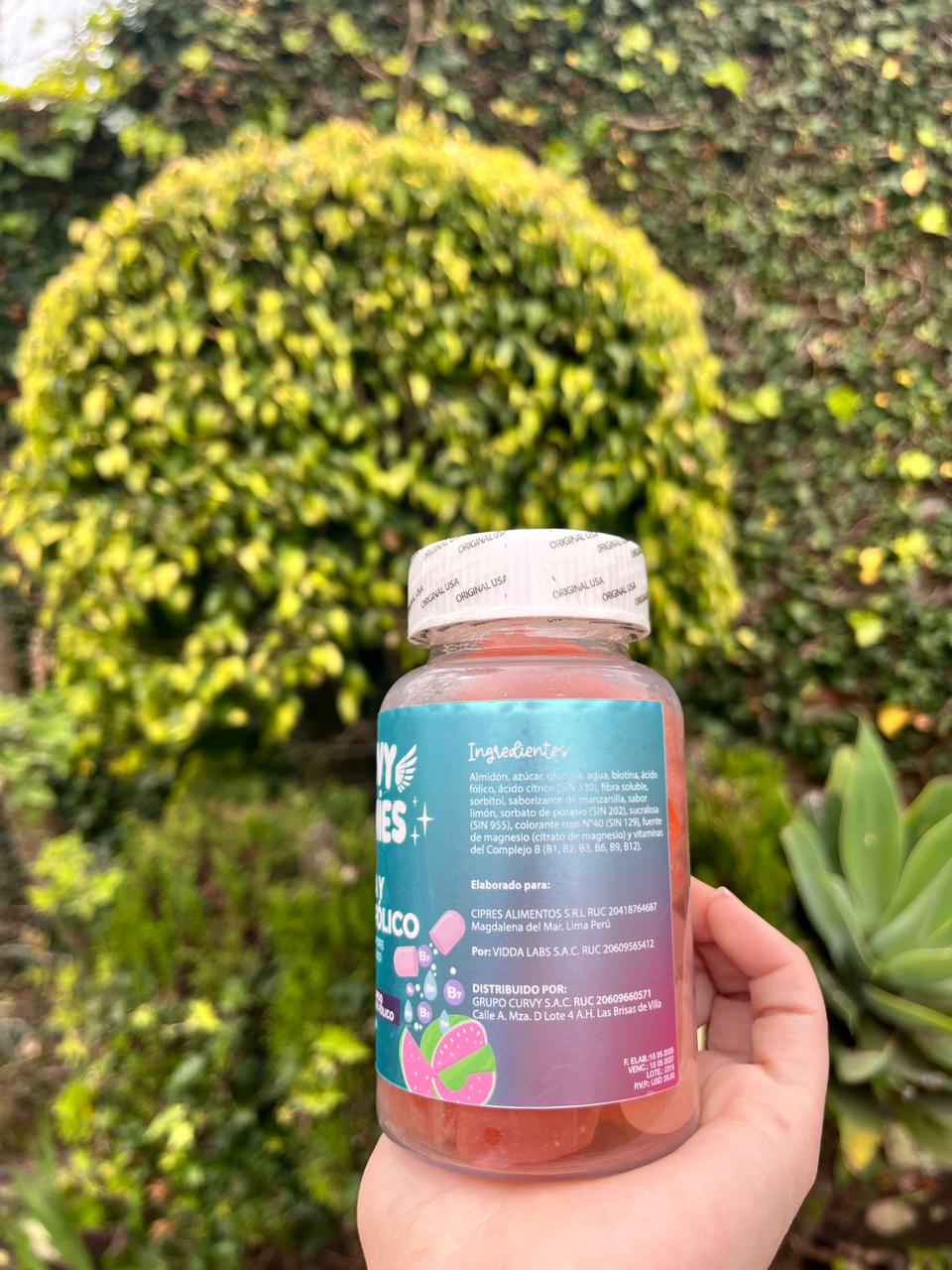 Suplementos CURVY GUMMIES Biotina + Ácido Fólico — Sabor Sandía 160g | Original USA