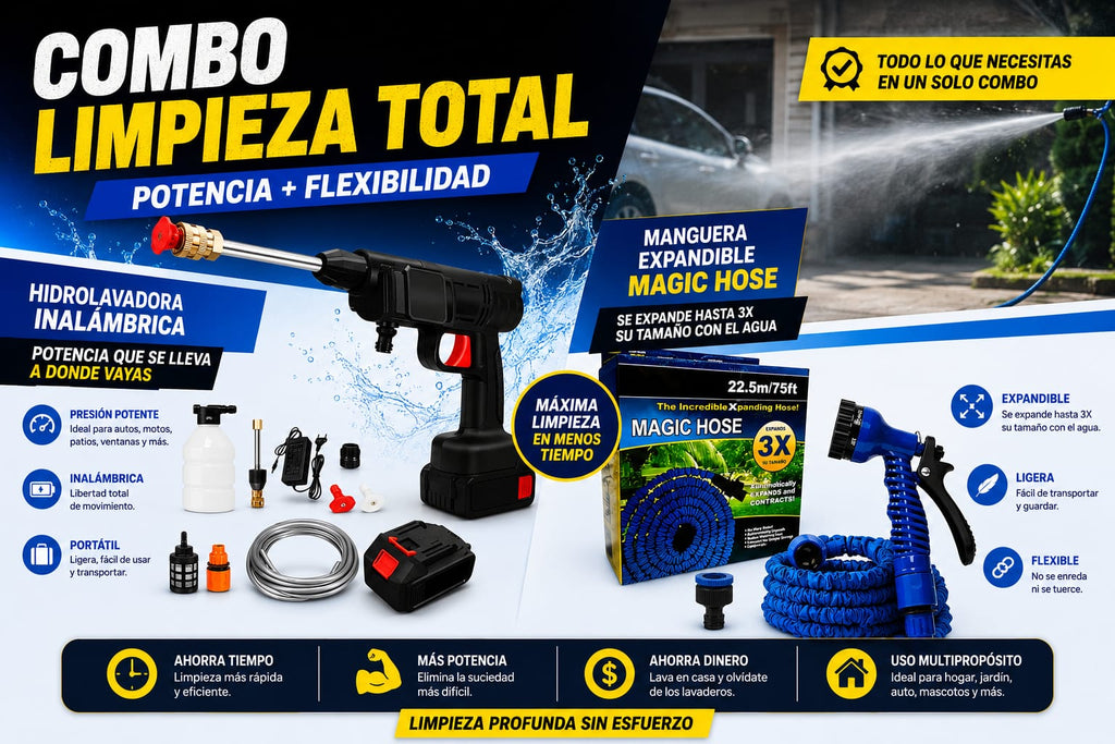COMBO Limpieza Total: Hidrolavadora Inalámbrica 48V + Manguera Magic Hose 22.5m de REGALO