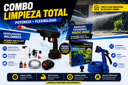 COMBO Limpieza Total: Hidrolavadora Inalámbrica 48V + Manguera Magic Hose 22.5m de REGALO
