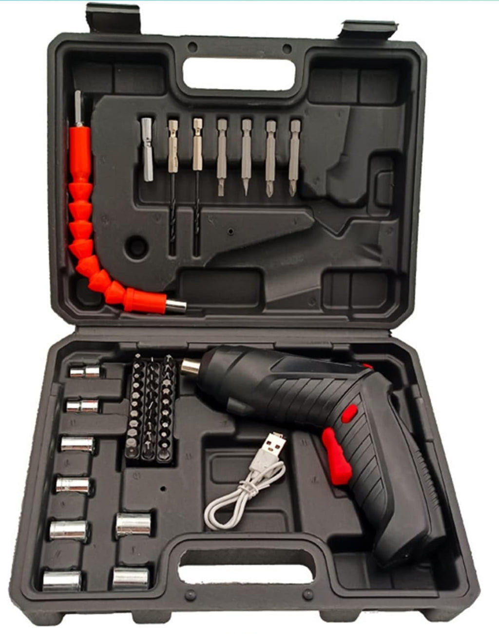 Herramientas Kit Destornillador Eléctrico Recargable Negro | Inalámbrico con Puntas & Estuche