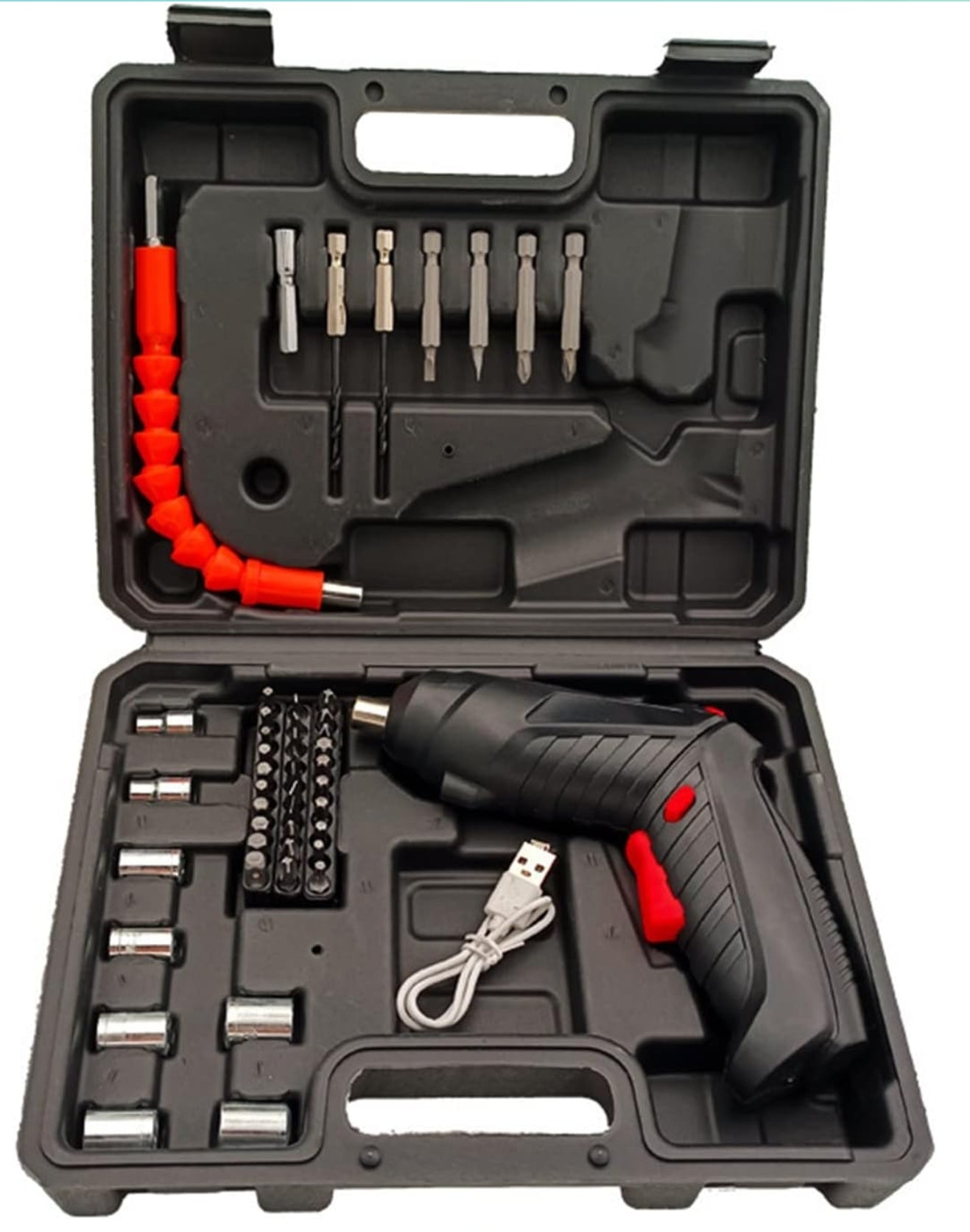 Herramientas Kit Destornillador Eléctrico Recargable Negro | Inalámbrico con Puntas & Estuche