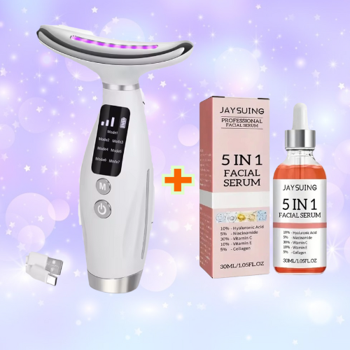 Belleza Set Masajeador Cuello LED + Lifting & Rejuvenecimiento — Sérum Facial Jaysuing 5-in-1