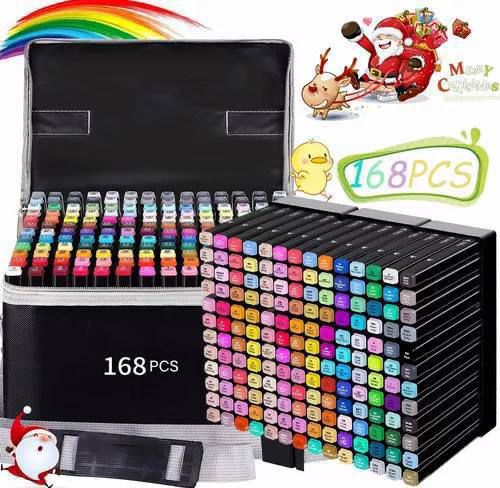 Estudiantes Marcadores 168 Colores Doble Punta con Estuche Premium