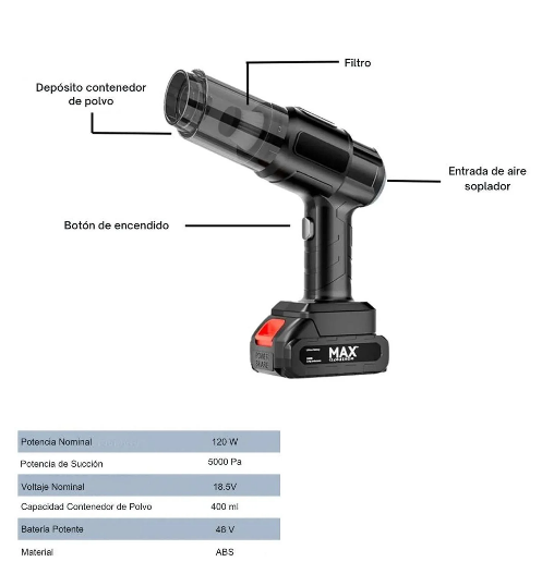 Autos Mini Aspiradora Sopladora Inalámbrica MAX 6 en 1 — Auto, PC & Hogar | Batería Extraible