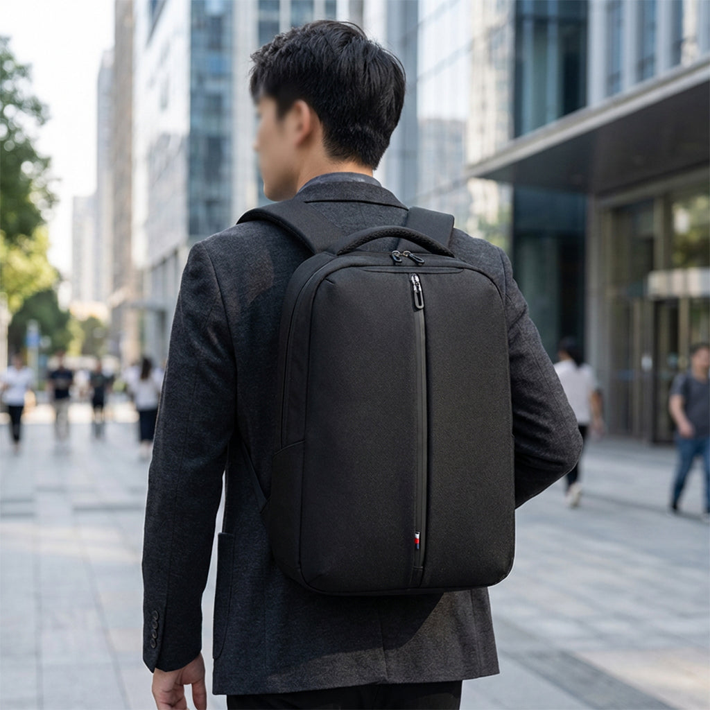 MOCHILA STONE QG-CHIC-025 | Ejecutiva con Puerto USB | Negro & Gris