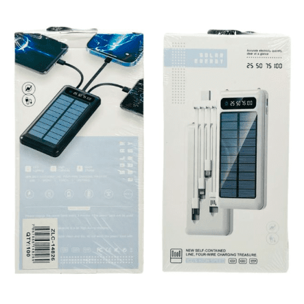 Accesorios Power Bank Solar 3-en-1    20.000 mAh — Cables Integrados | Color Blanco