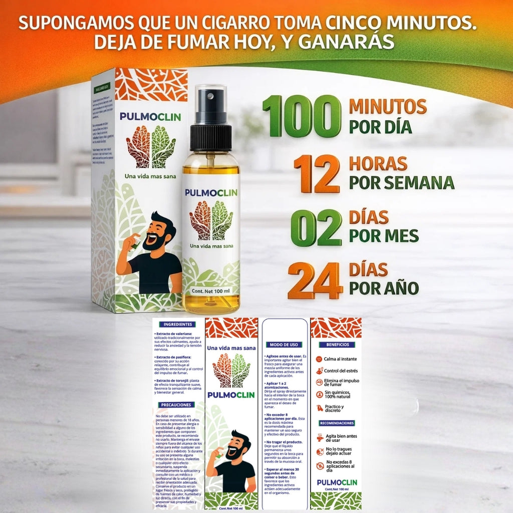 Salud PULMOCLIN SPRAY | Elimina Hábitos de Forma Natural — Reduce Ansiedad y Mejora la Respiración 100ml