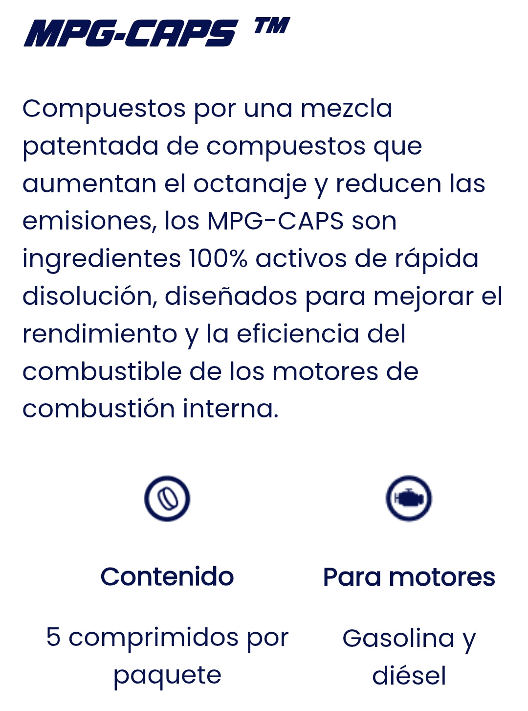 MPG-CAPS — Aditivo Combustible en Cápsulas | Nueva Fórmula | Blister / 5 unidades