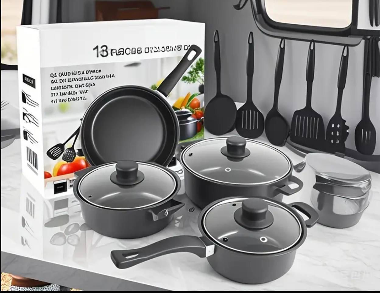 Cocina Set de Ollas y Utensilios 13 Piezas Antiadherente | Cocina Completa