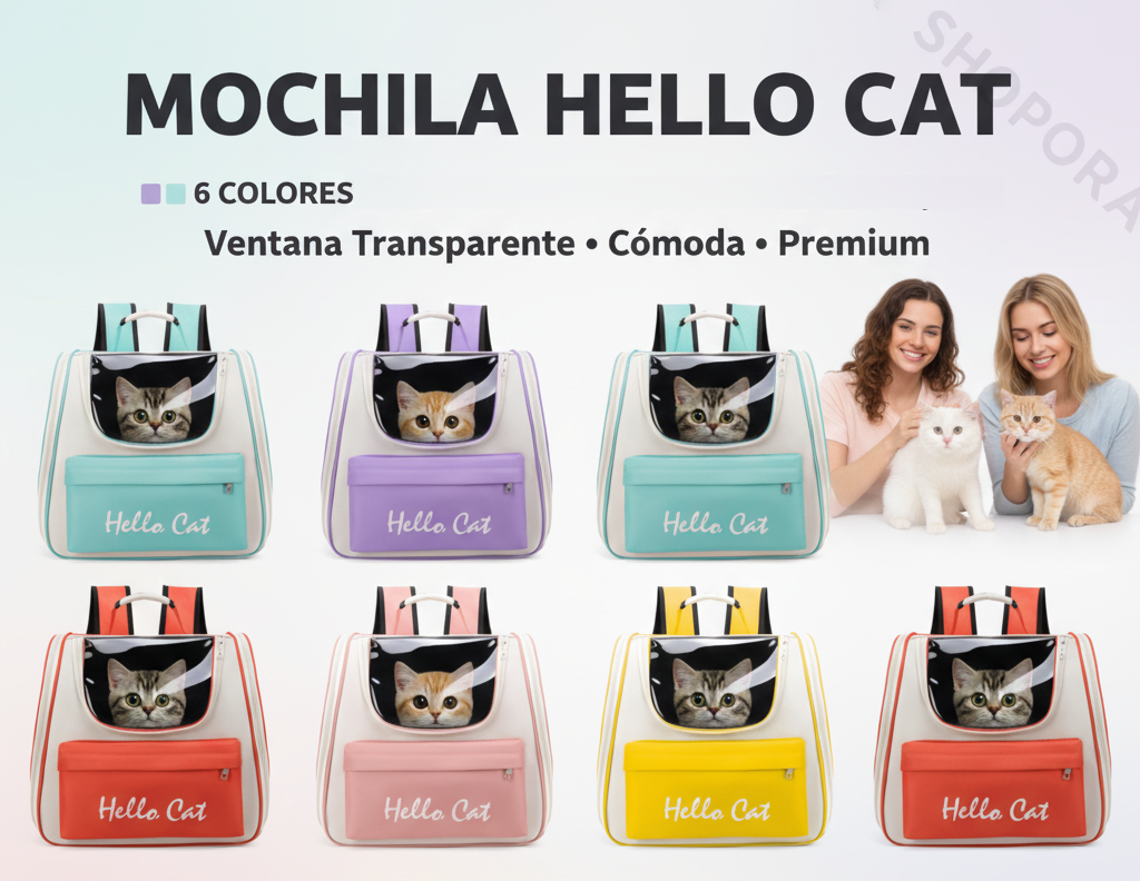 MOCHILA HELLO CAT | Transportadora Premium para Gatos | 6 Colores