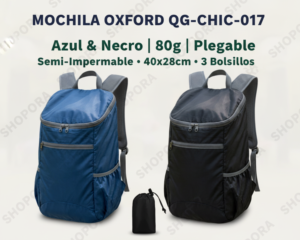 MOCHILA OXFORD QG-CHIC-017 | Plegable Semi-Impermeable | Azul & Negro