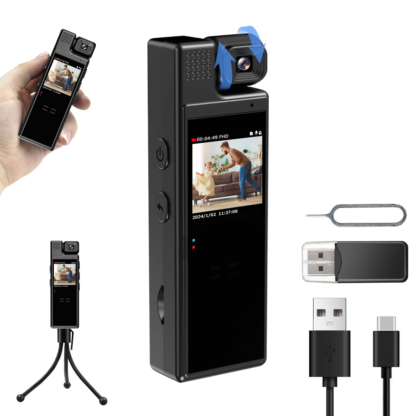 Cámara BODYCAM pantalla giratoria WiFi