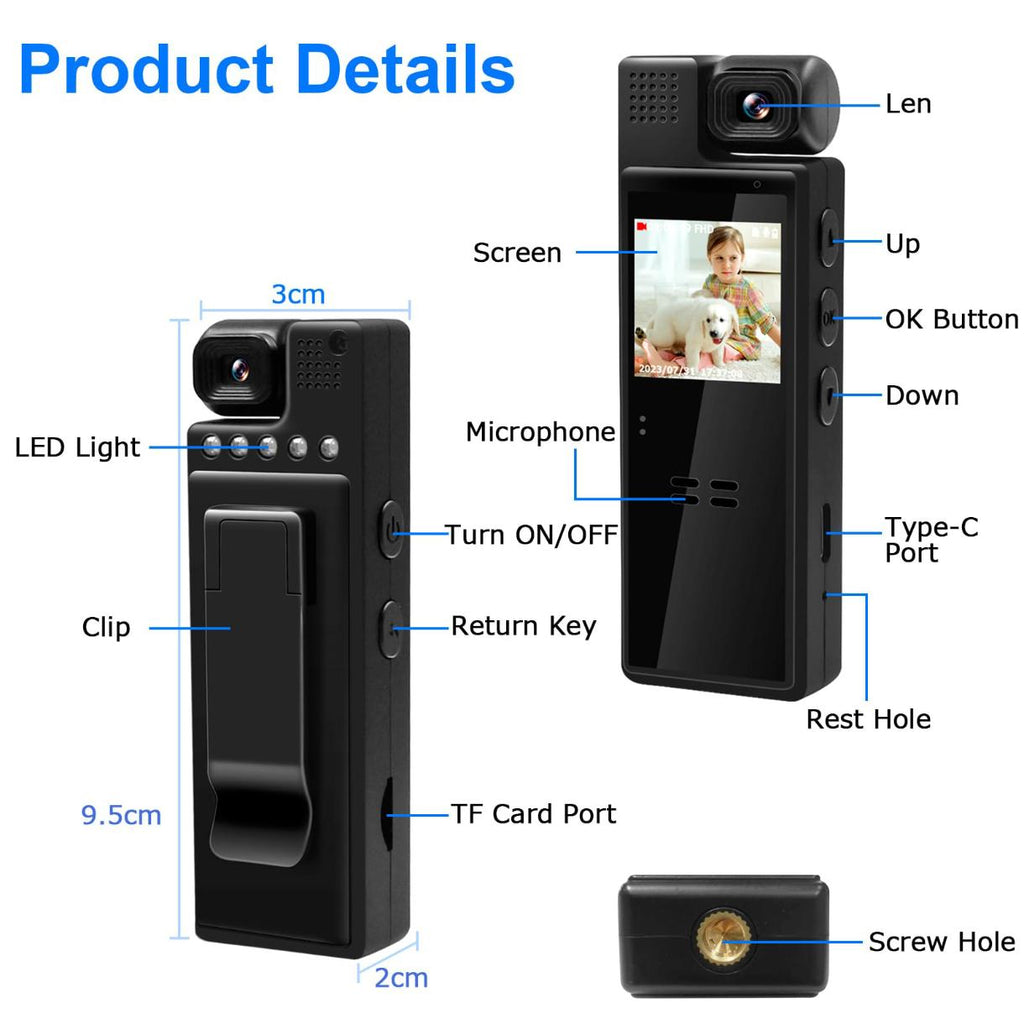 Cámara BODYCAM pantalla giratoria WiFi