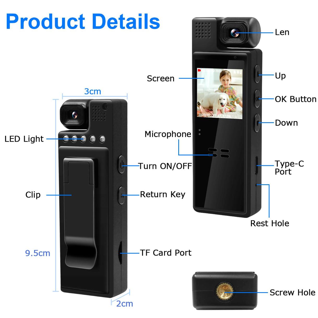 Cámara BODYCAM pantalla giratoria WiFi