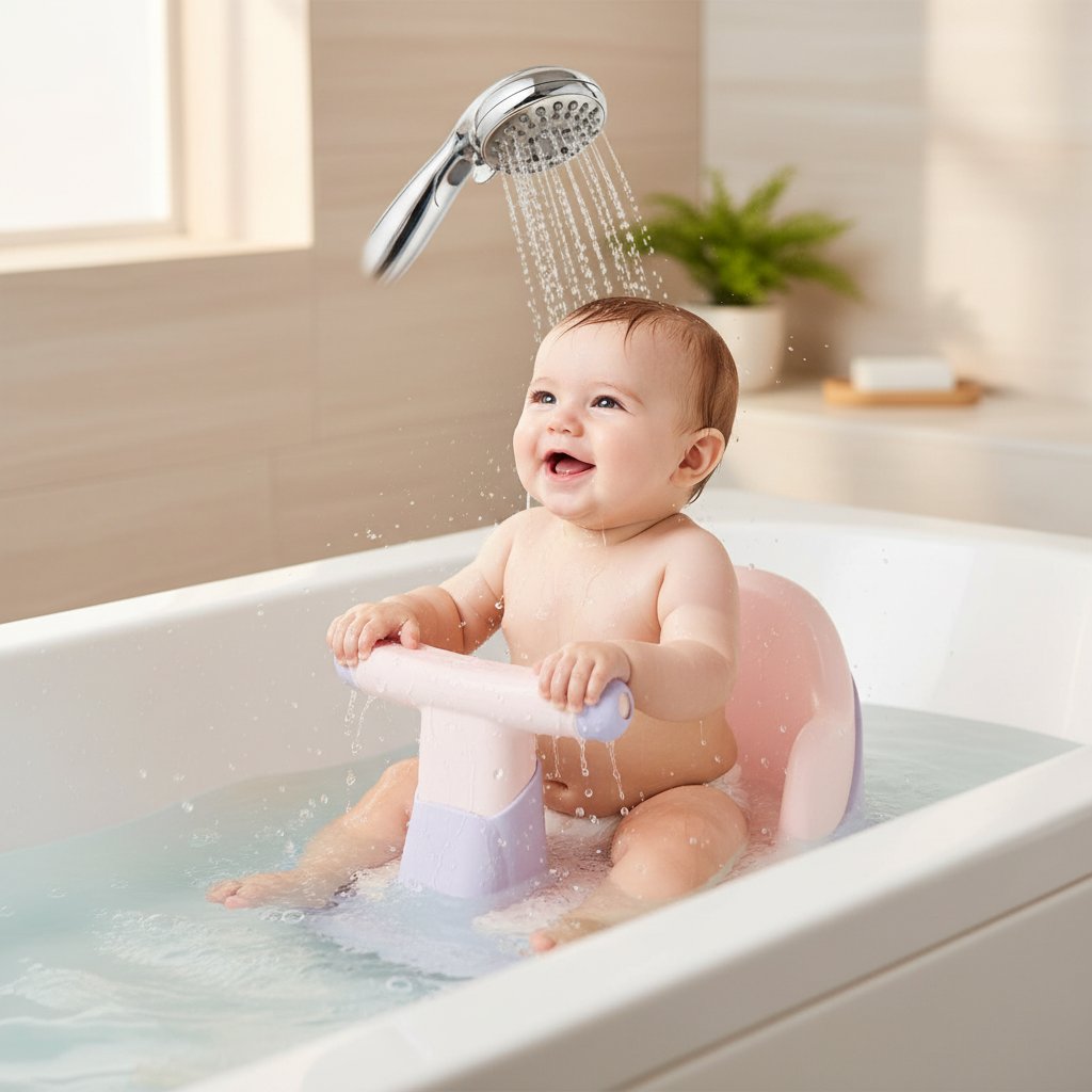 Bebé en asiento de baño