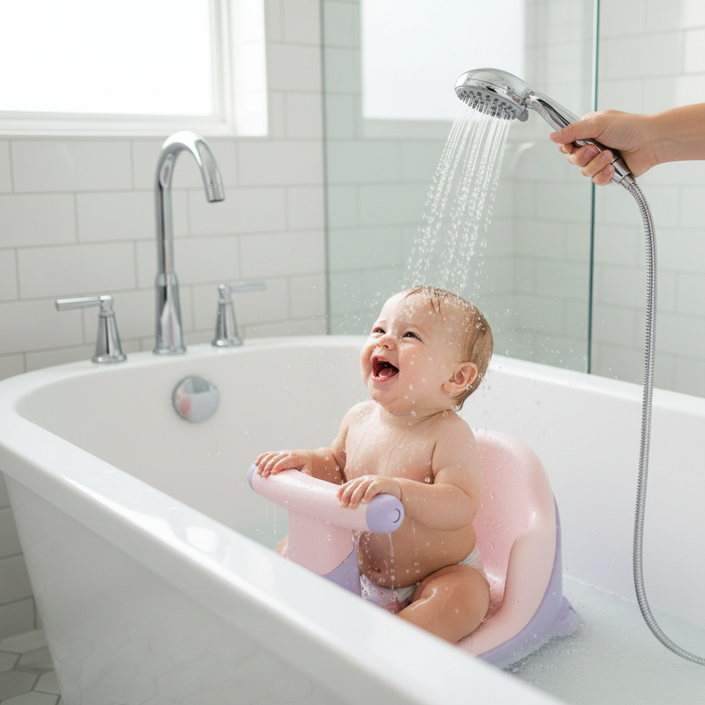 Bebé riendo con ducha