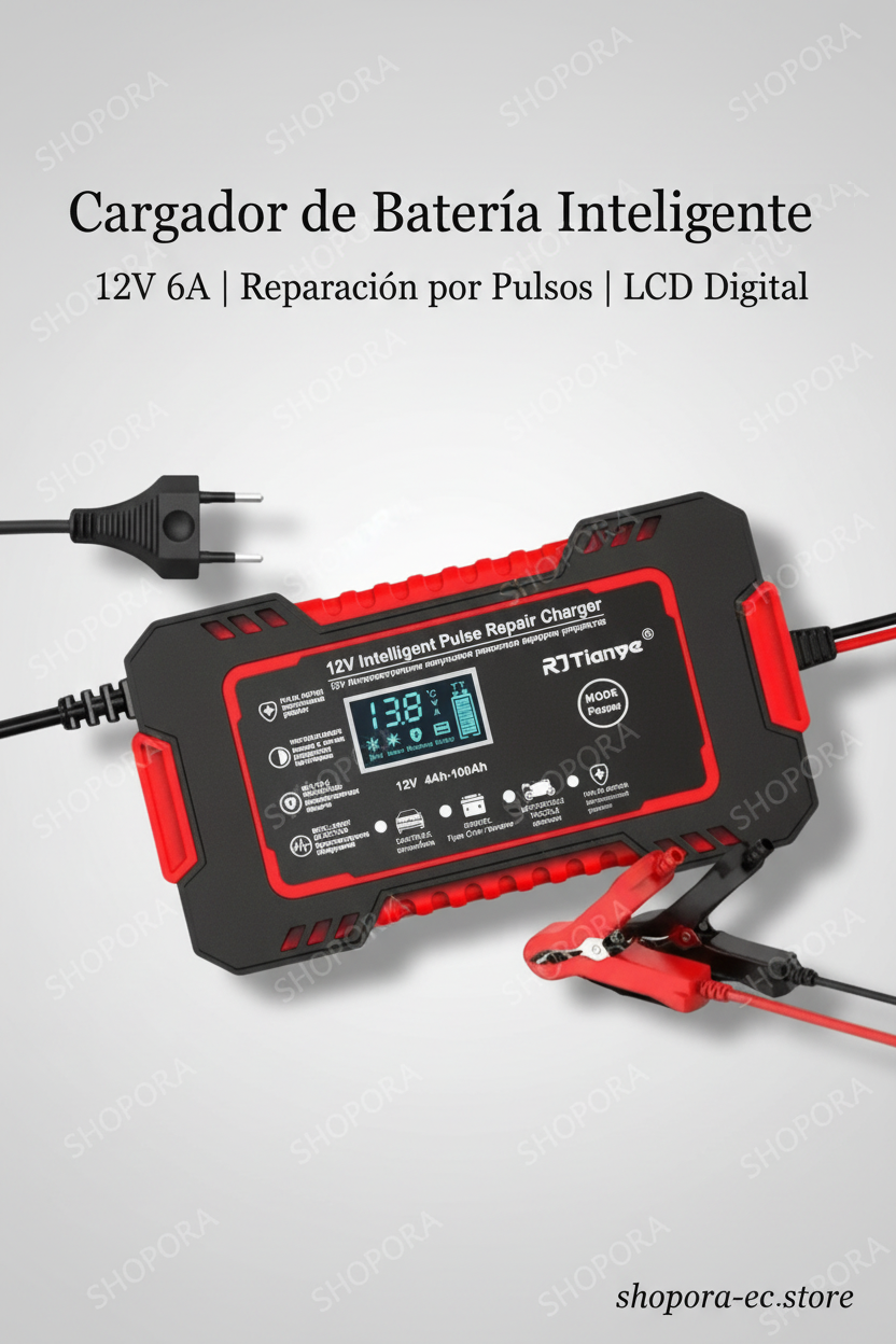 Cargador de Batería Inteligente 12V 6A — Reparación por Pulsos | LCD Digital
