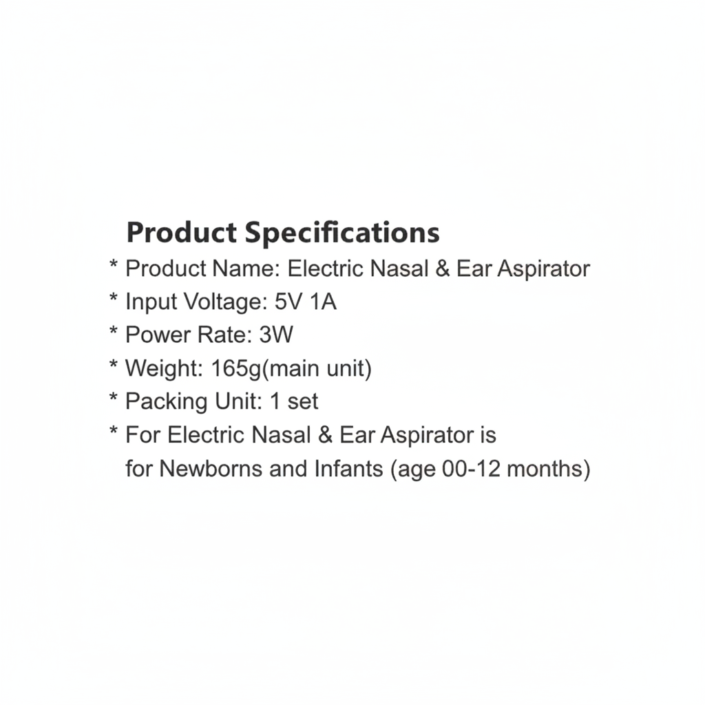 Especificaciones Aspirador Nasal