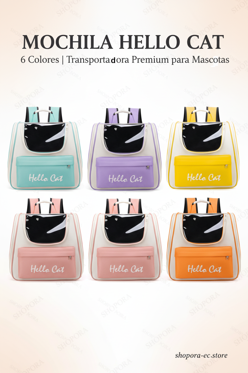 MOCHILA HELLO CAT | Transportadora Premium para Gatos | 6 Colores