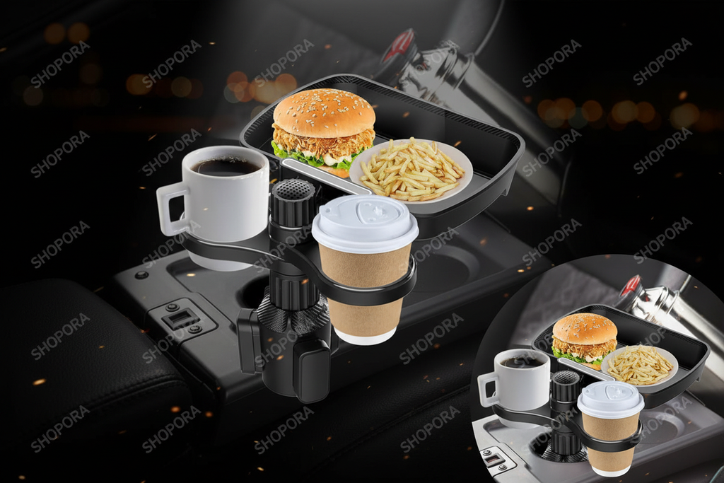 Organizador de comida para auto 3 en 1 con fondo oscuro premium SHOPORA