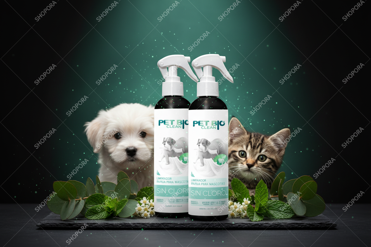 PET BIO CLEAN limpiador natural sin cloro para mascotas con fondo verde oscuro premium SHOPORA