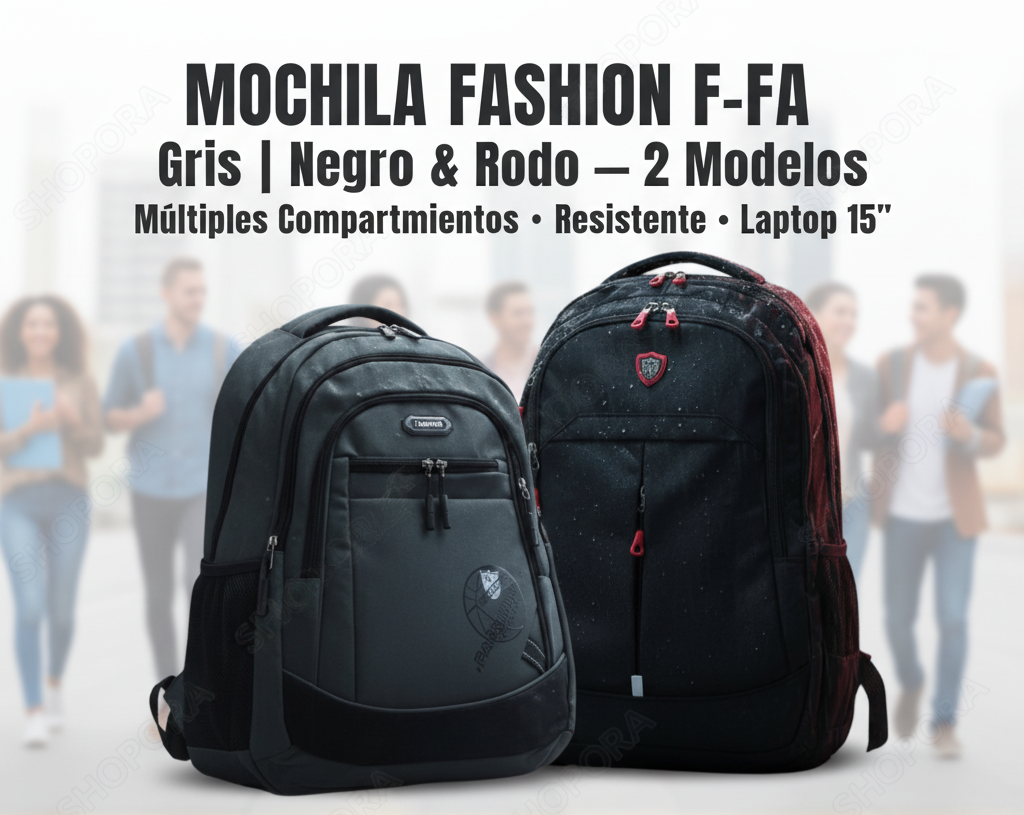 Mochila Fashion F-FA SHOPORA 2 modelos gris negro rojo urbana