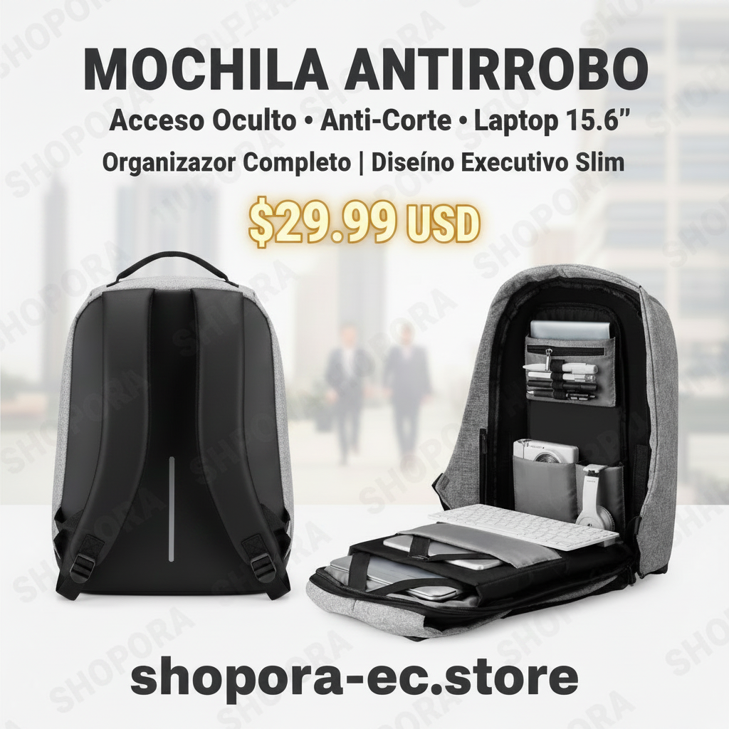 Mochila Antirrobo SHOPORA interior organizado laptop acceso oculto - shopora-ec.store