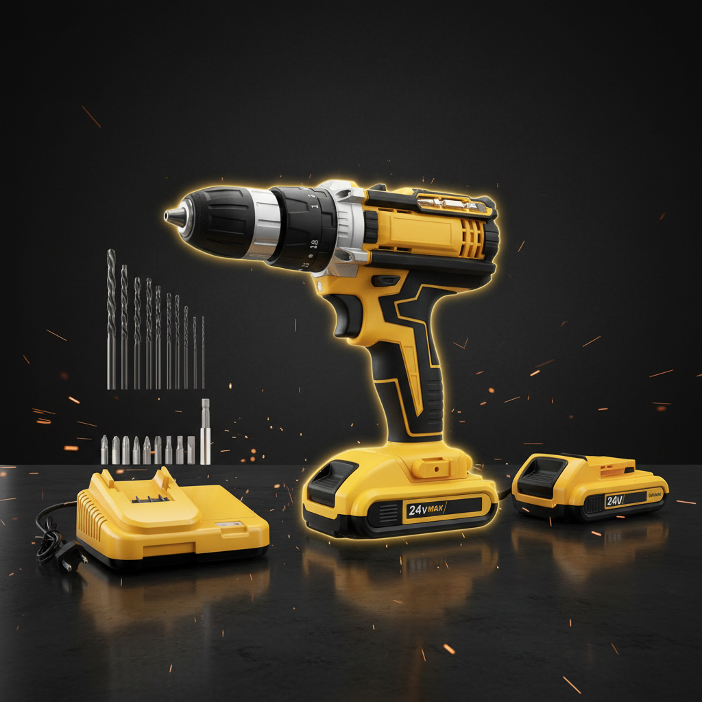 Taladro Inalámbrico 24V MAX Kit Completo - Foto Premium Fondo Oscuro