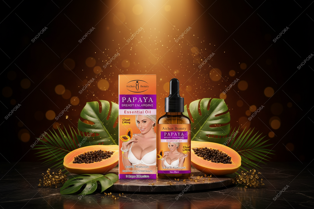 Aichun Beauty Aceite Esencial de Papaya con fondo oscuro dorado premium SHOPORA