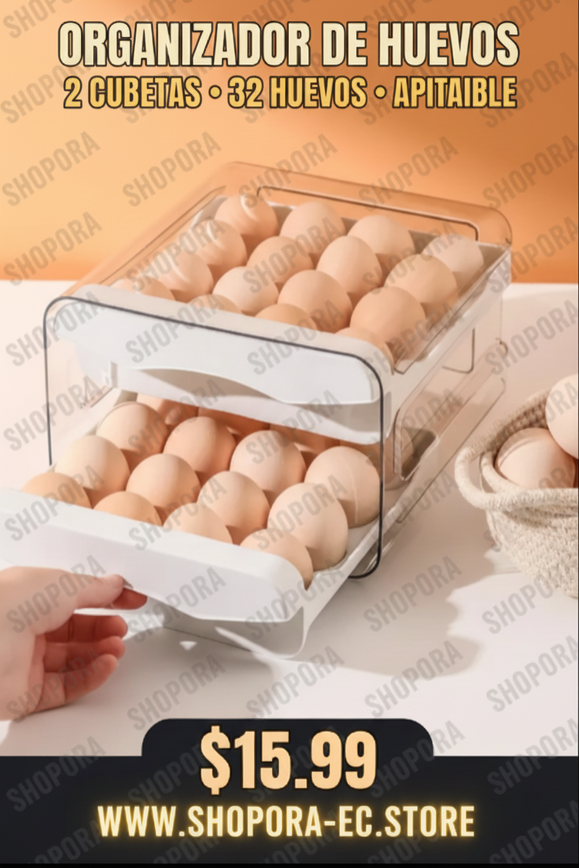 Organizador de Huevos 2 Cubetas 32 Huevos Apilable