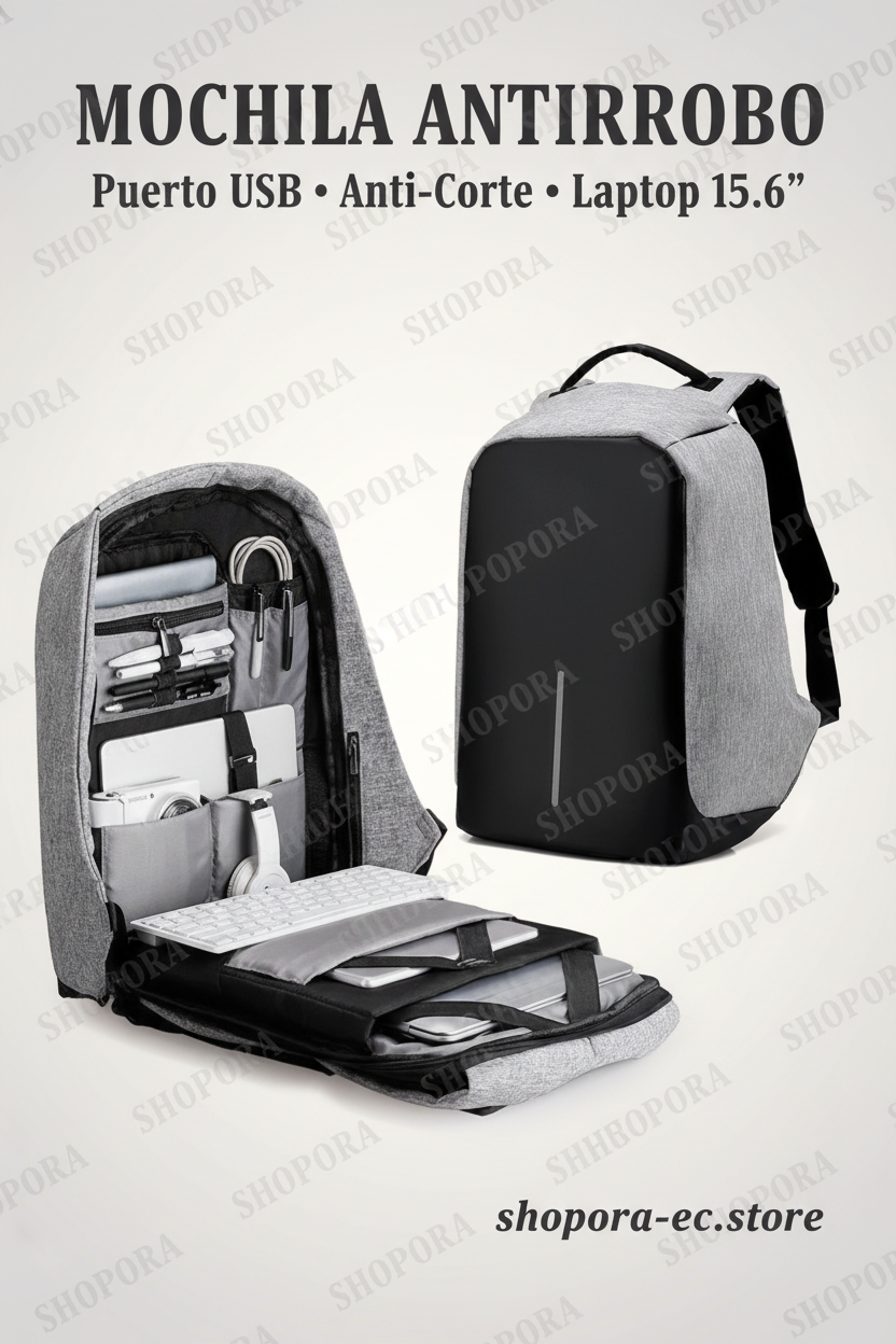 Mochila Antirrobo SHOPORA interior organizado laptop compartimento