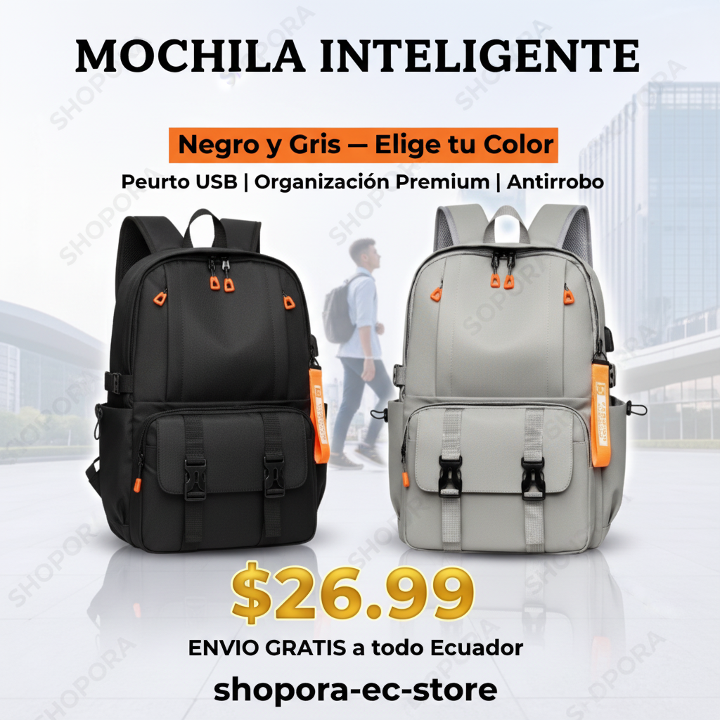 Mochila Inteligente con Puerto USB - Negro y Gris - shopora-ec.store