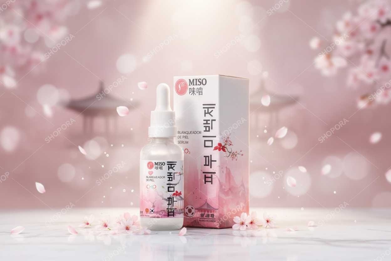 MISO Blanqueador de Piel Serum con fondo rosado premium sakura K-beauty SHOPORA
