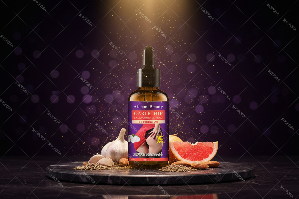 Aichun Beauty Aceite Esencial de Ajo para Caderas con fondo oscuro púrpura premium SHOPORA