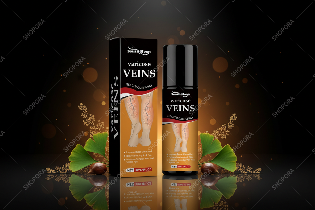 South Moon Varicose Veins Spray tratamiento várices circulación fondo oscuro dorado premium SHOPORA