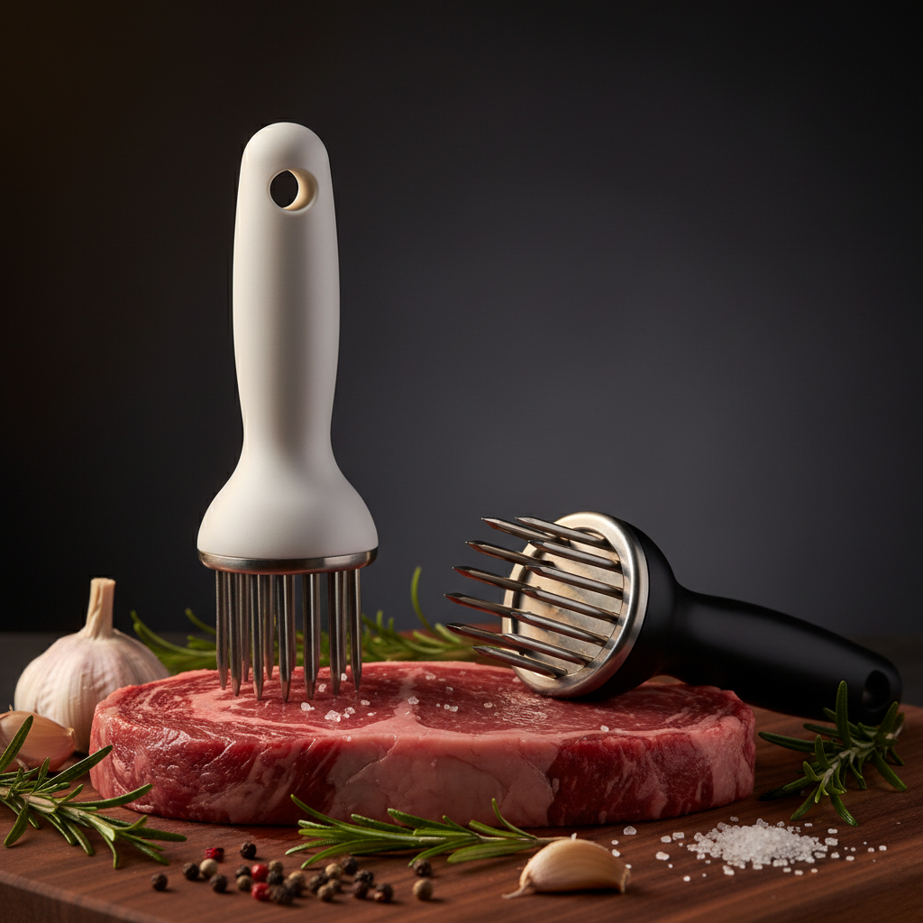 Ablandador de Carne Profesional 21 Agujas Acero Inoxidable - Foto Premium