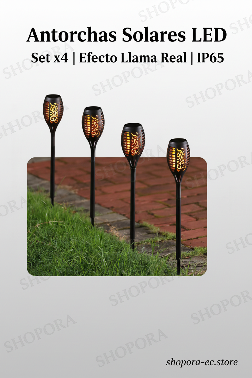 Antorchas Solares LED Efecto Llama Jardín x4 — Imagen Premium