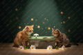 Estación 2 en 1 fuente y comedero para gatos con fondo verde oscuro premium SHOPORA