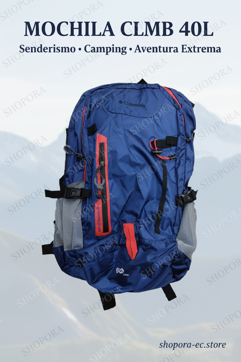 Mochila CLMB 40 Litros SHOPORA azul royal con acentos rojos - senderismo y aventura