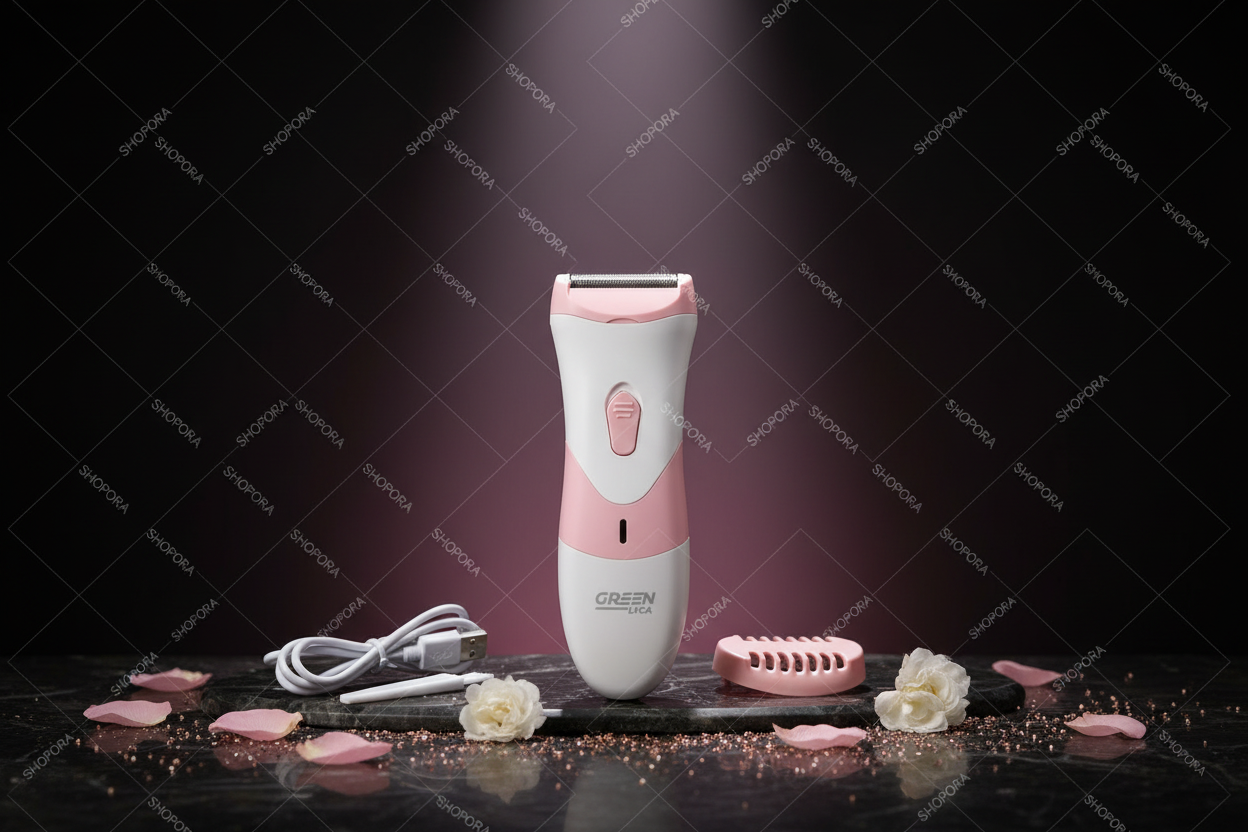 GREEN Epilator depiladora eléctrica mujer con fondo oscuro rosa premium SHOPORA