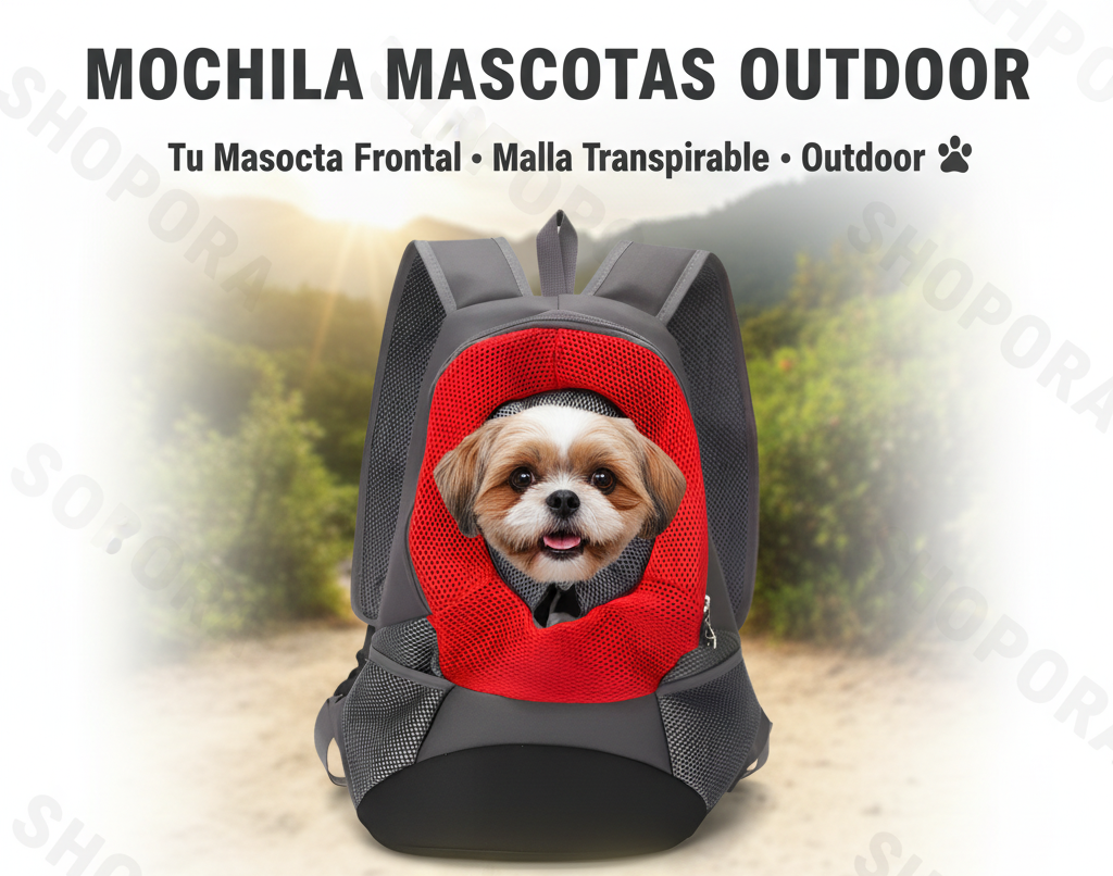 Mochila mascotas outdoor SHOPORA apertura circular roja perro asomado