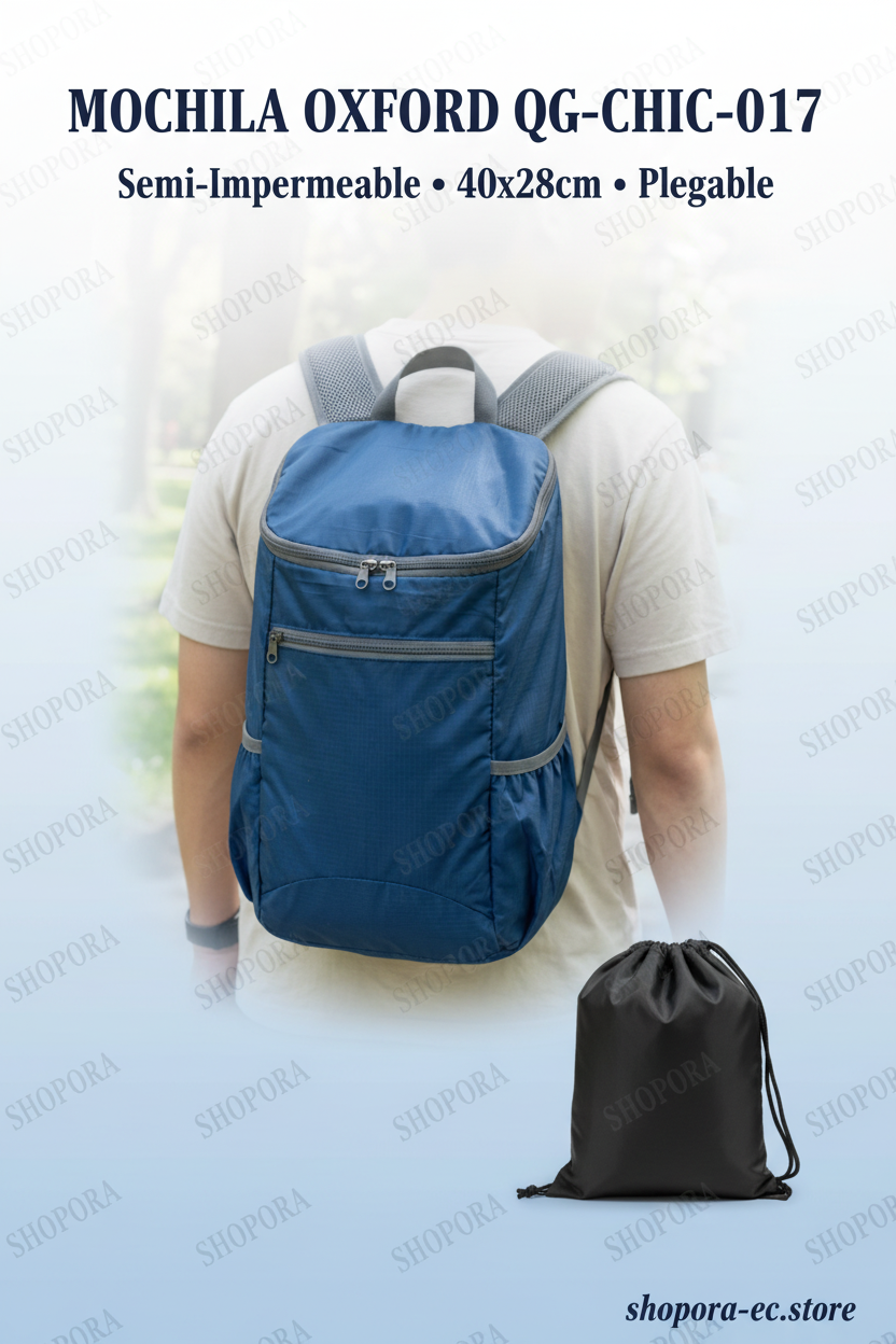 Mochila Oxford QG-CHIC-017 SHOPORA color azul plegable semi-impermeable 80 gramos