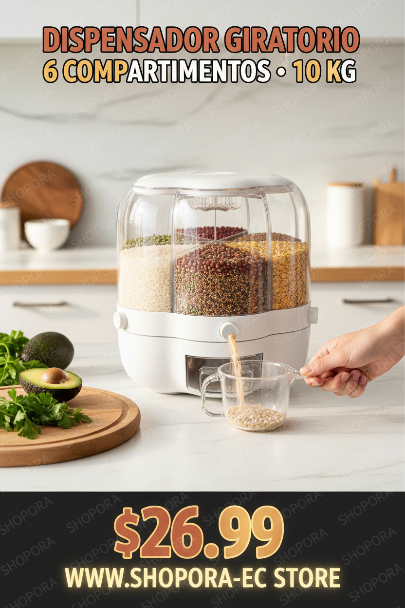 Anuncio Dispensador Giratorio Granos 6 Compartimentos 10Kg $26.99 SHOPORA
